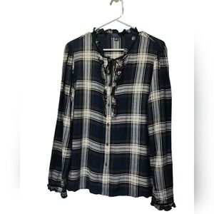 NWOT  tommy hilfiger plaid black, Med White, red l/s with ruffles womens